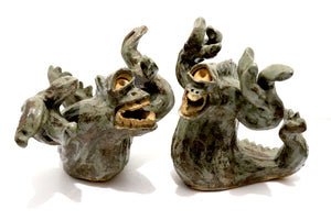 (d.1984) K. Heller, Animated Art Pottery Sculptures Cyclops Monsters