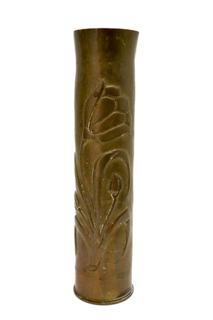 Trench Art Brass Artillery Shell Vase with Flower Decoration